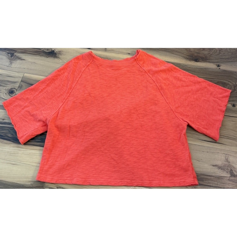 Aerie Women's M Coral Orange Oversized Slub Sweatshirt Top Bell Sleeve
